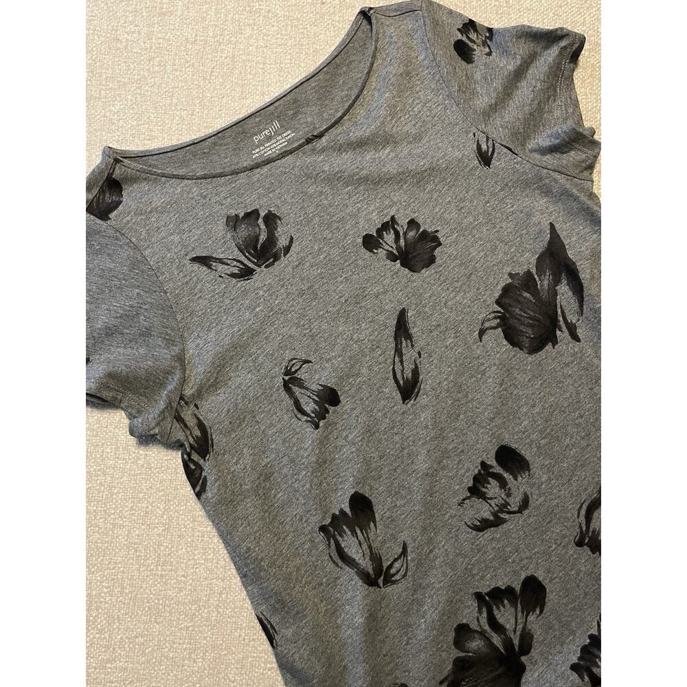 Pure Jill Printed Tee Dress Floral Size Small Cotton Modal Gray Black Floral